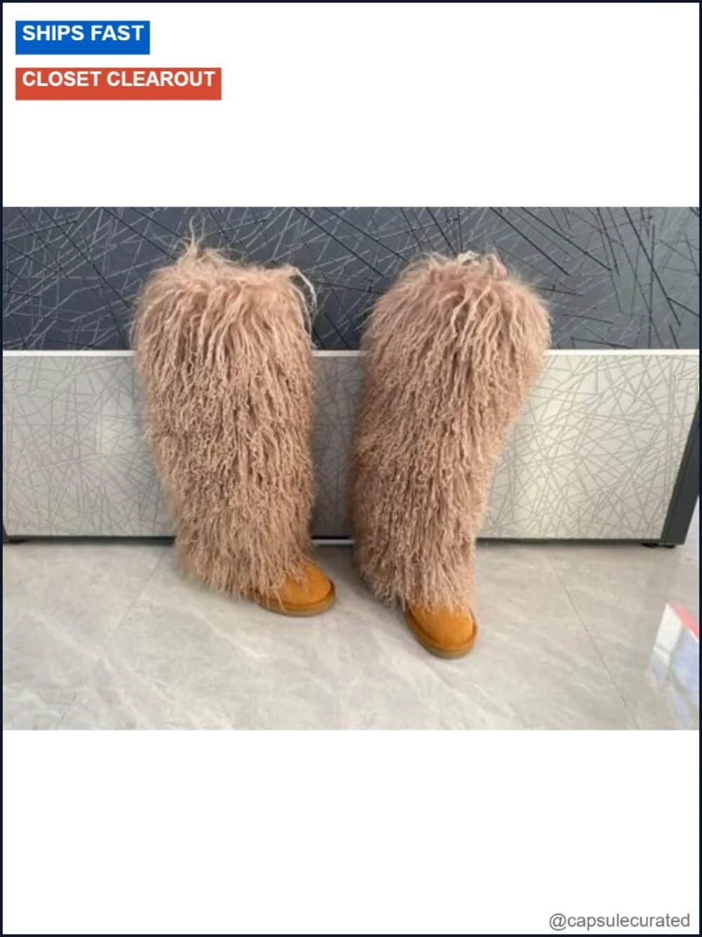 Real Mongolian Fur Over Knee Boots Women Winter Warm Snow Shoes